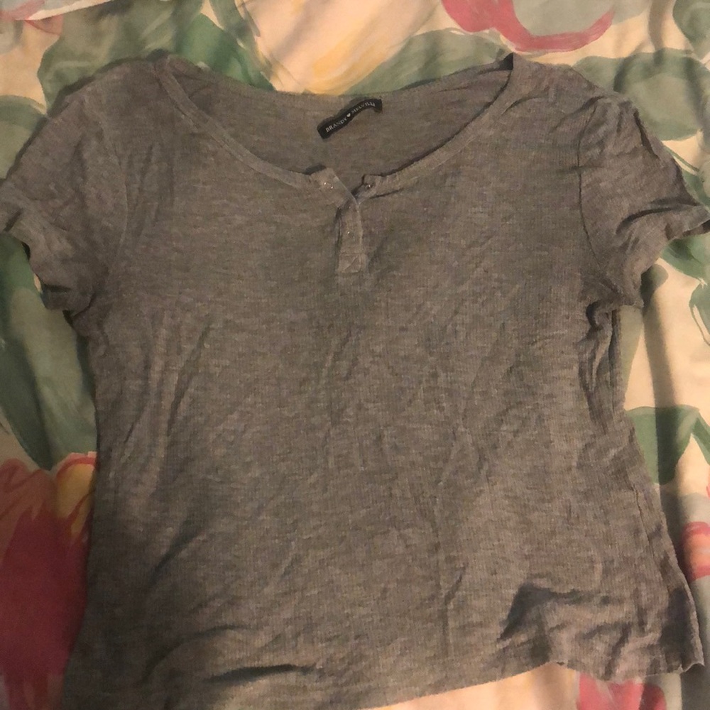 Grey ribbed button up brandy Melville top